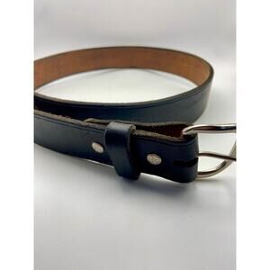 Vintage black genuine leather belt size 36 NEW Silver snap on buckle